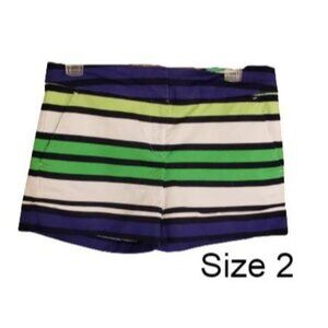 7th Avenue Womens Chino Shorts 2 Blue Green Striped Mid-Rise Preppy Chic Boho